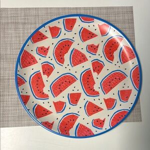Watermelon Patterned Plate with Blue Rim